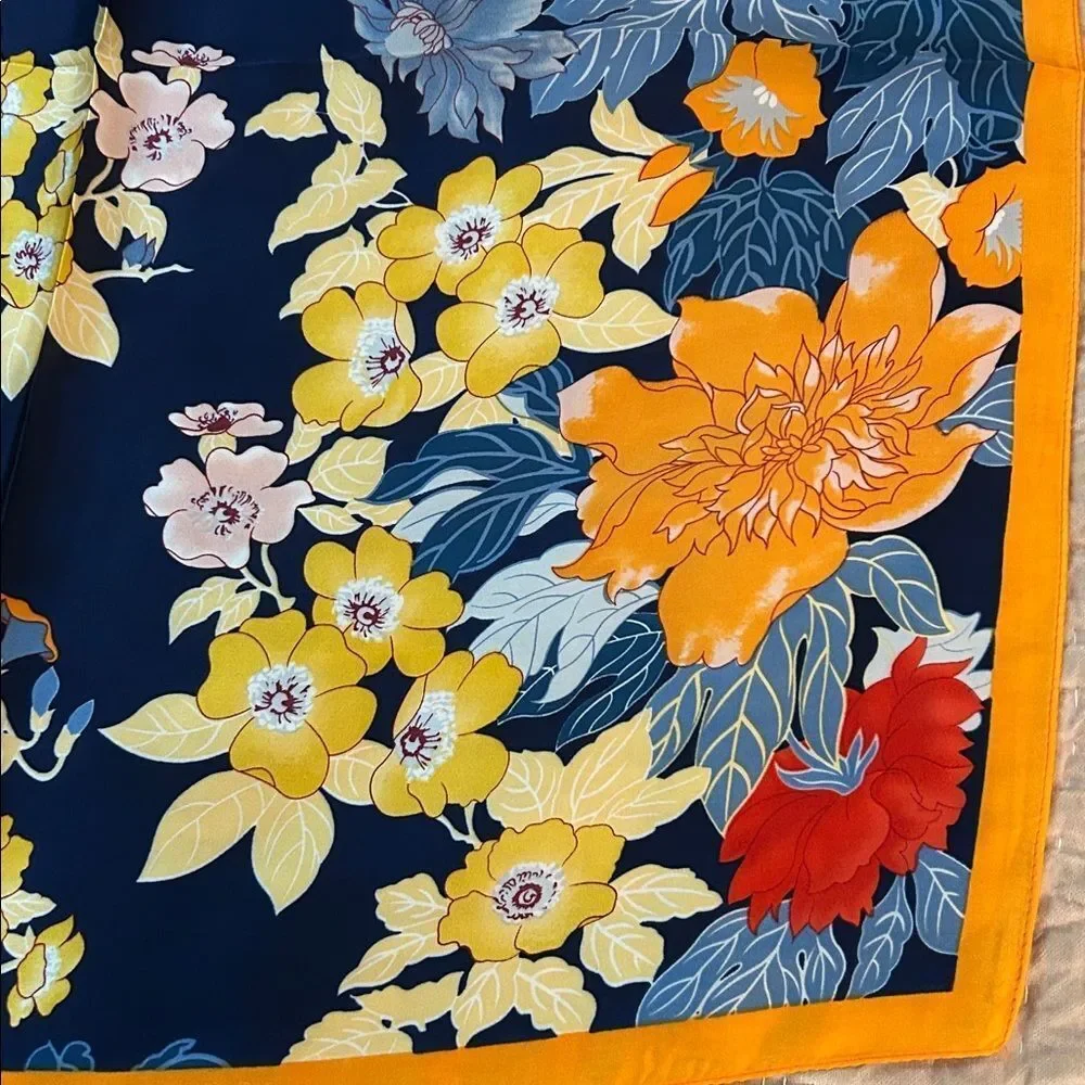 Floral scarf with Yellow and blue Design